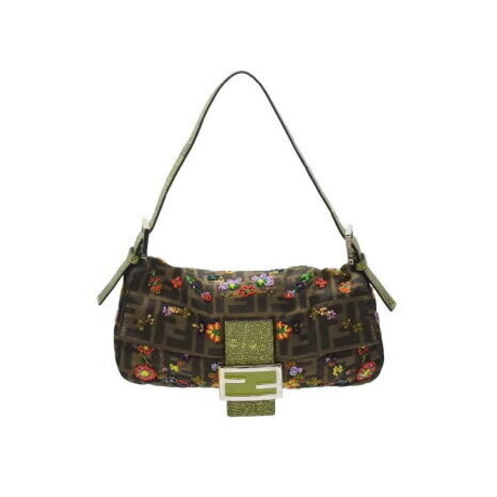 FENDI Zucca beaded Mamma Bucket handbag Hobo Shoulder bag brown logo
